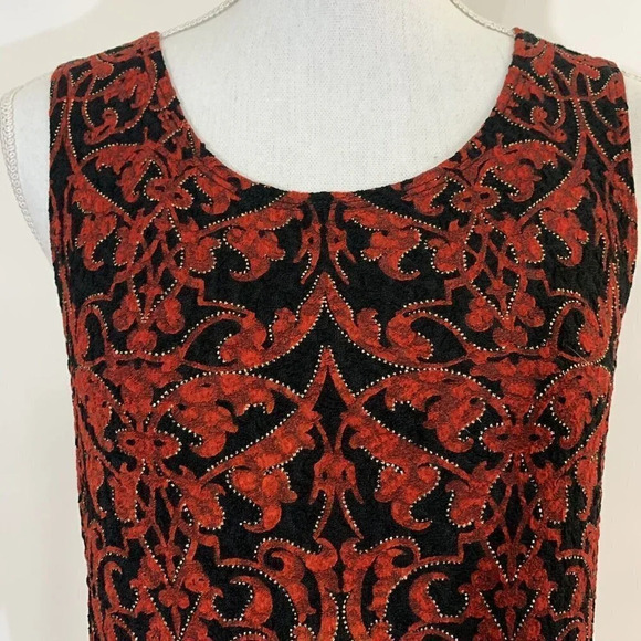 Connected Apparel 90s Black Red Shiny Gold Metallic Tank Top Small Pullover Y2K - Picture 4 of 10